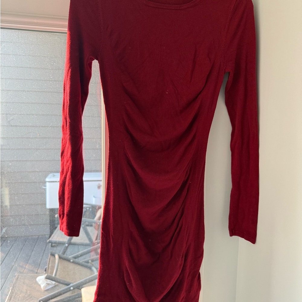 Express Red Ruched Long Sleeve Bodycon Dress